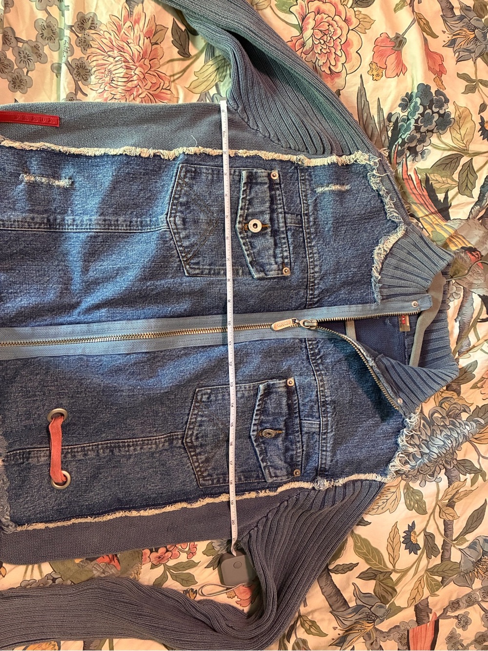 Prada Blue Denim & Gray Knit Zip Jacket - Picture 5 of 11